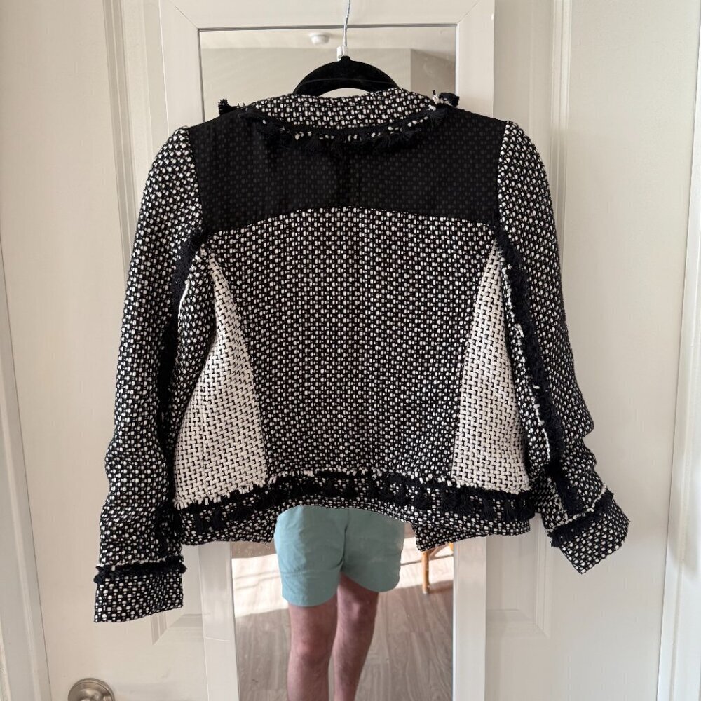 Derek Lam 10 Crosby Black White Tweed Fringed Trim Jacket Size 2 - Picture 5 of 5